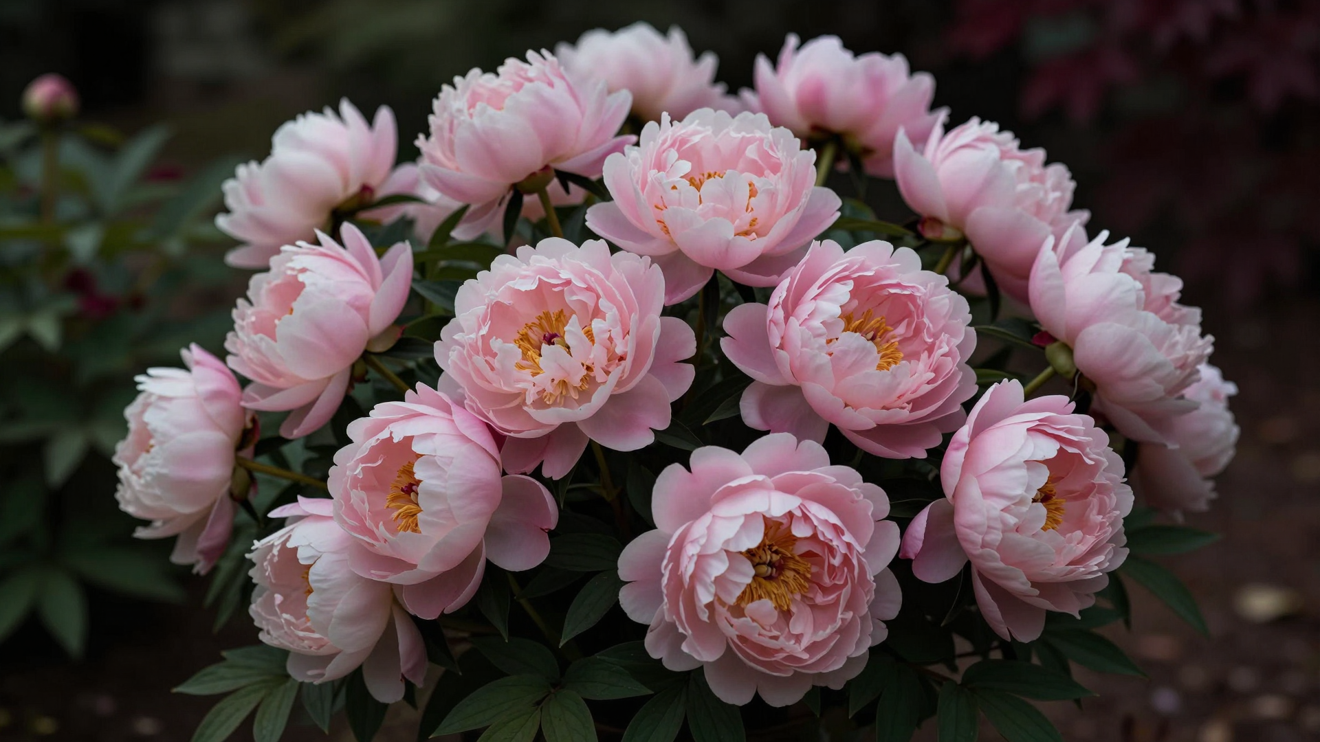 Blush Pink Peonies Blooming in a Lush Garden Cluster