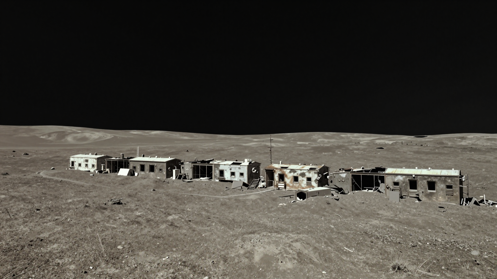 Abandoned Desert Settlement Under a Dark Night Sky