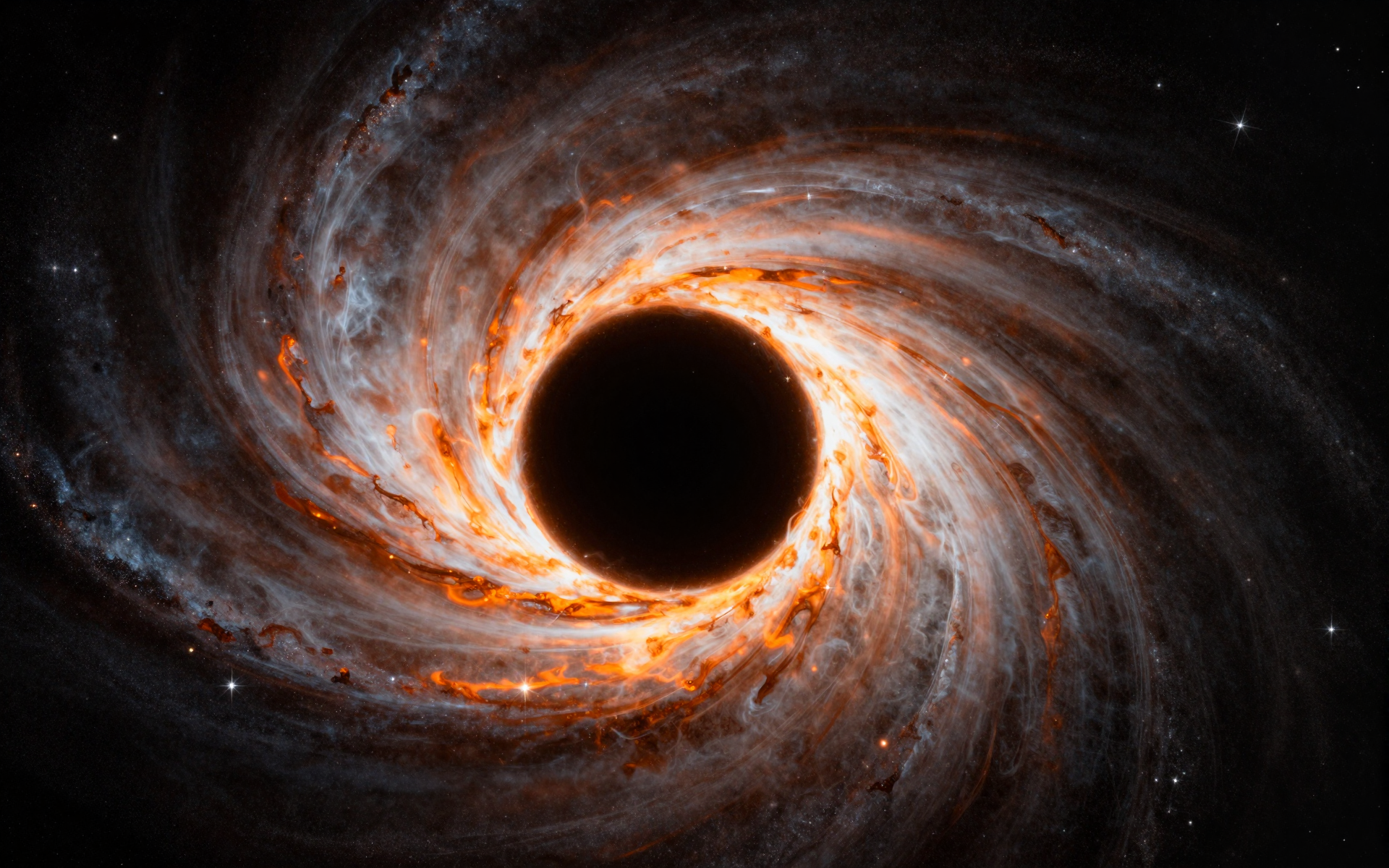 Fiery Black Hole Surrounded by a Spiraling Accretion Disk