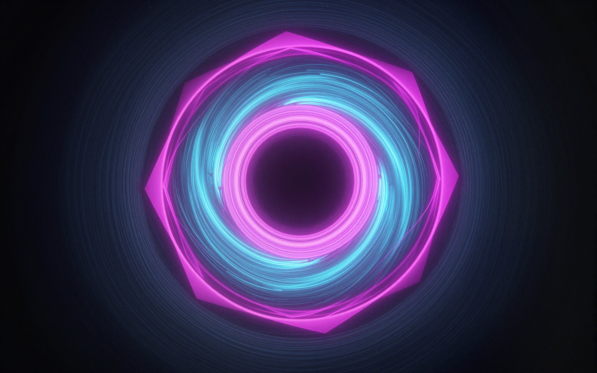 Neon Pink and Cyan Circular Energy Rings on Dark Background