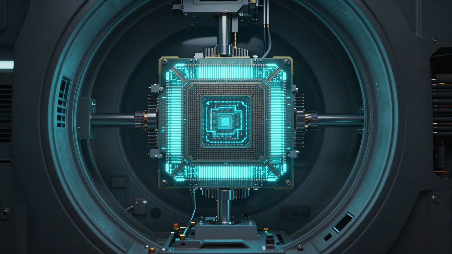 Futuristic Quantum Processor Inside a High-Tech Machine