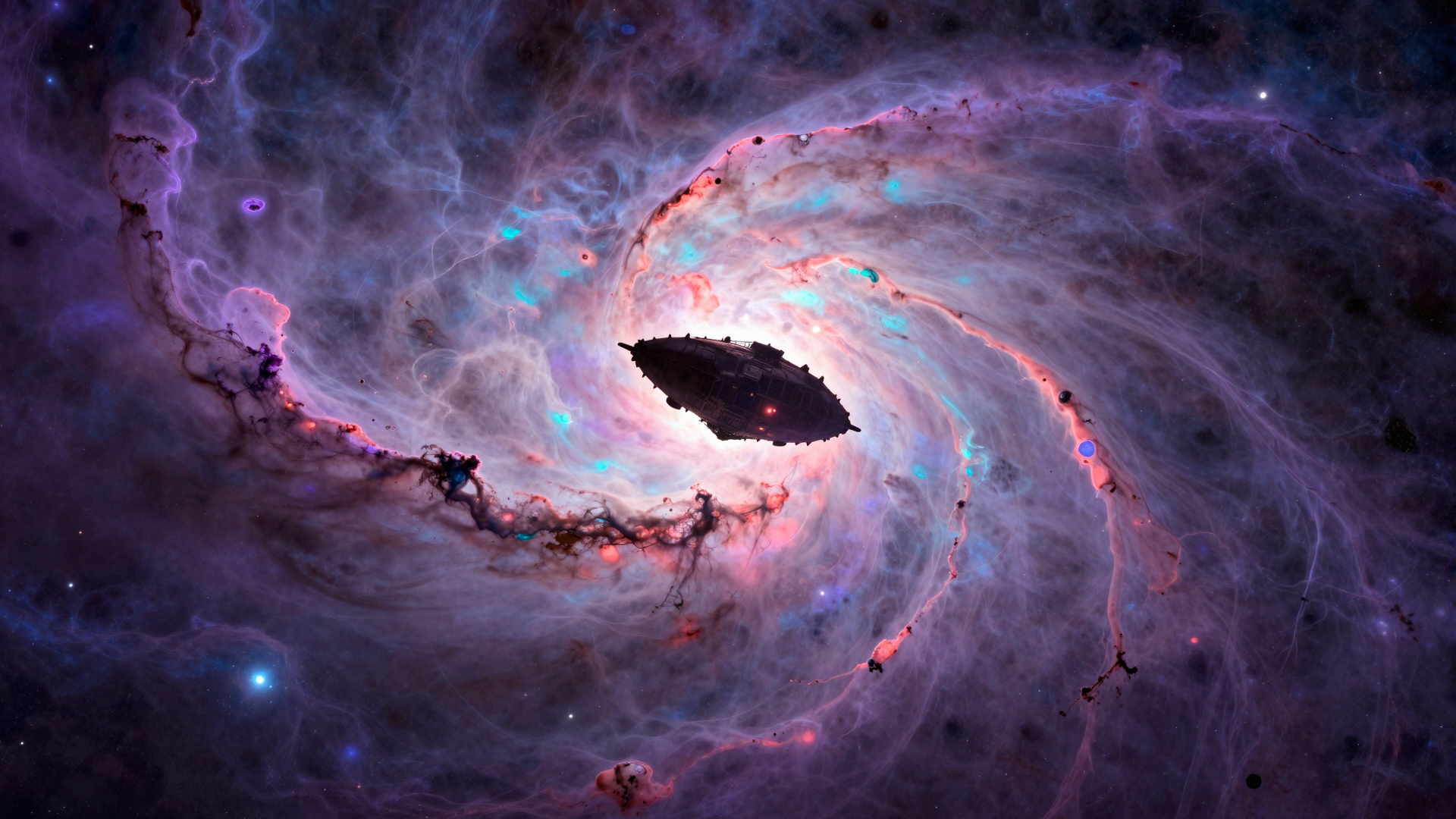 Dark Spaceship Drifting Through a Vibrant Cosmic Vortex