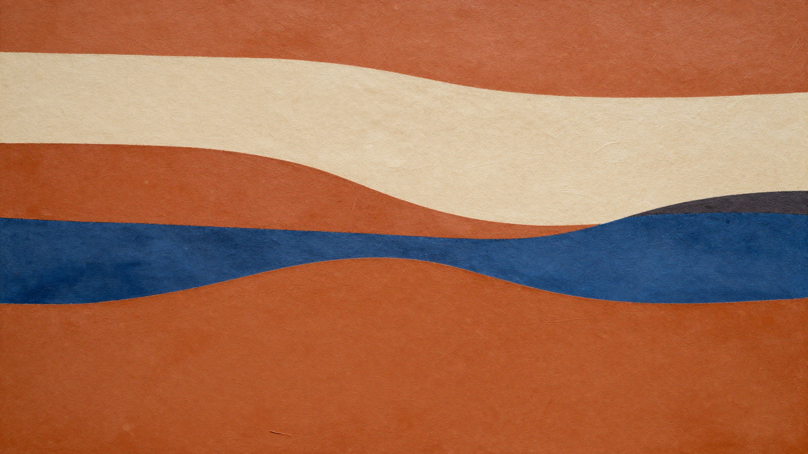 Abstract Rust Orange Waves with Cream and Navy Blue Stripes