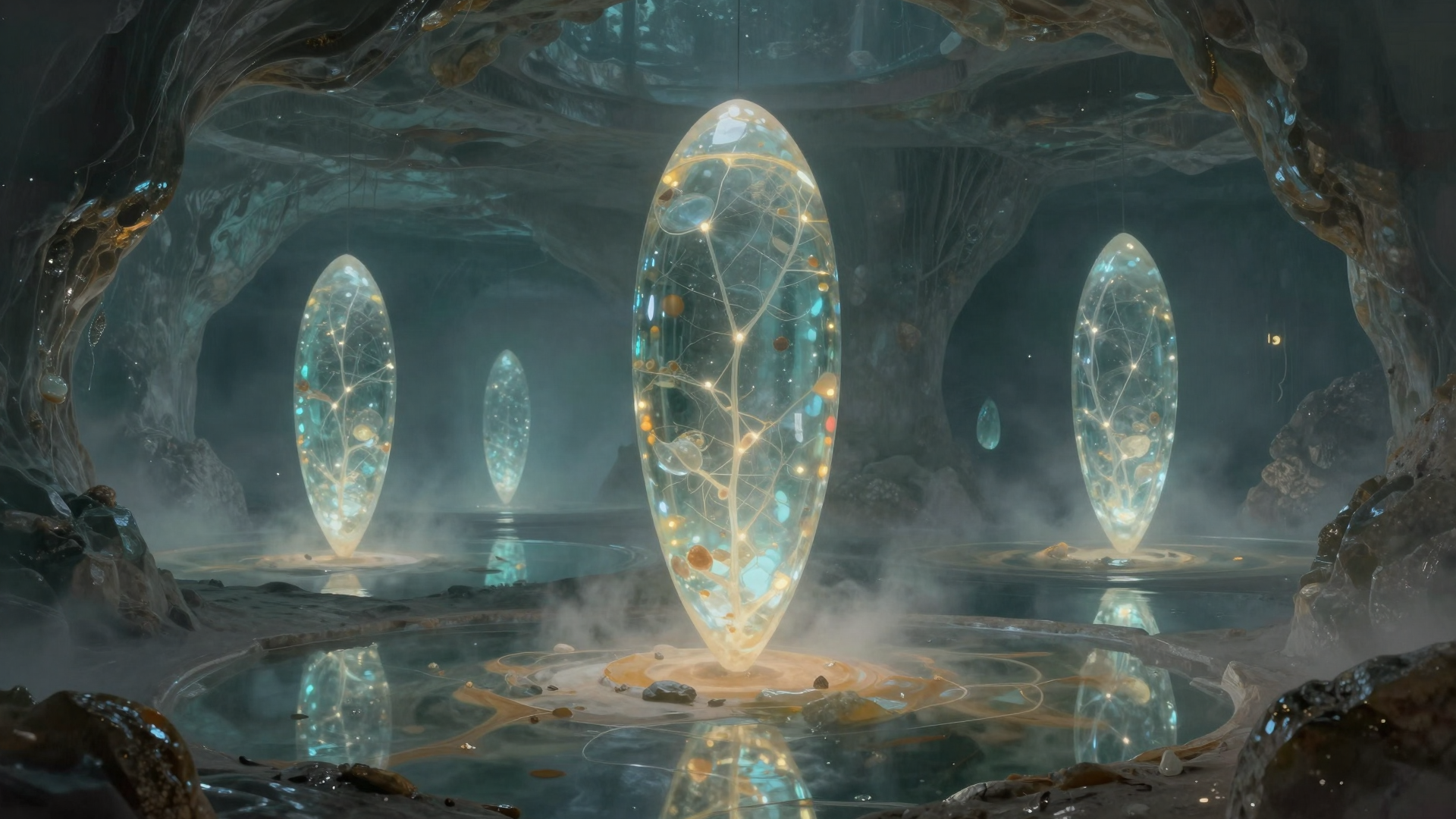 Mystical Crystal Portals in an Enchanted Underground Cavern