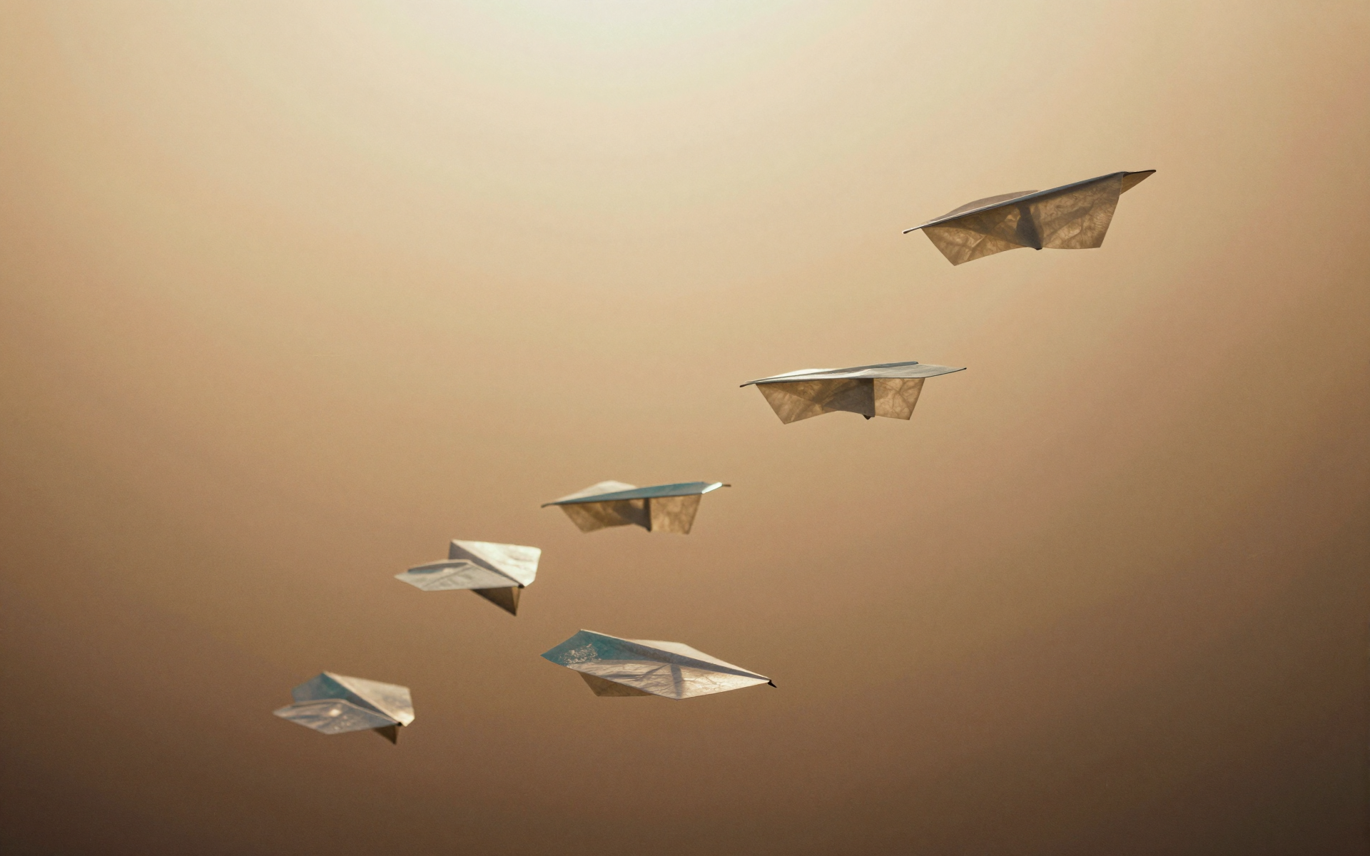 Paper Airplanes Flying Through a Warm Golden Sky