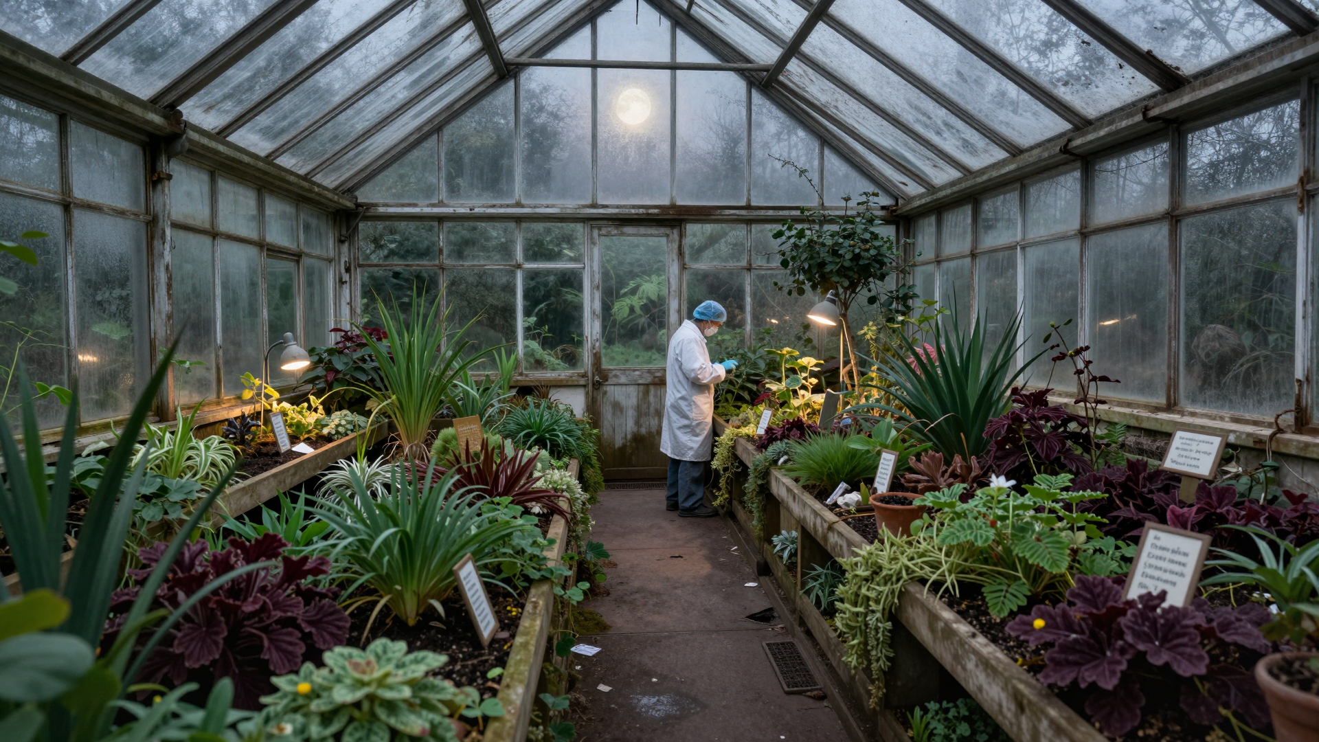 Botanical Greenhouse Filled with Exotic Plants and Seedlings