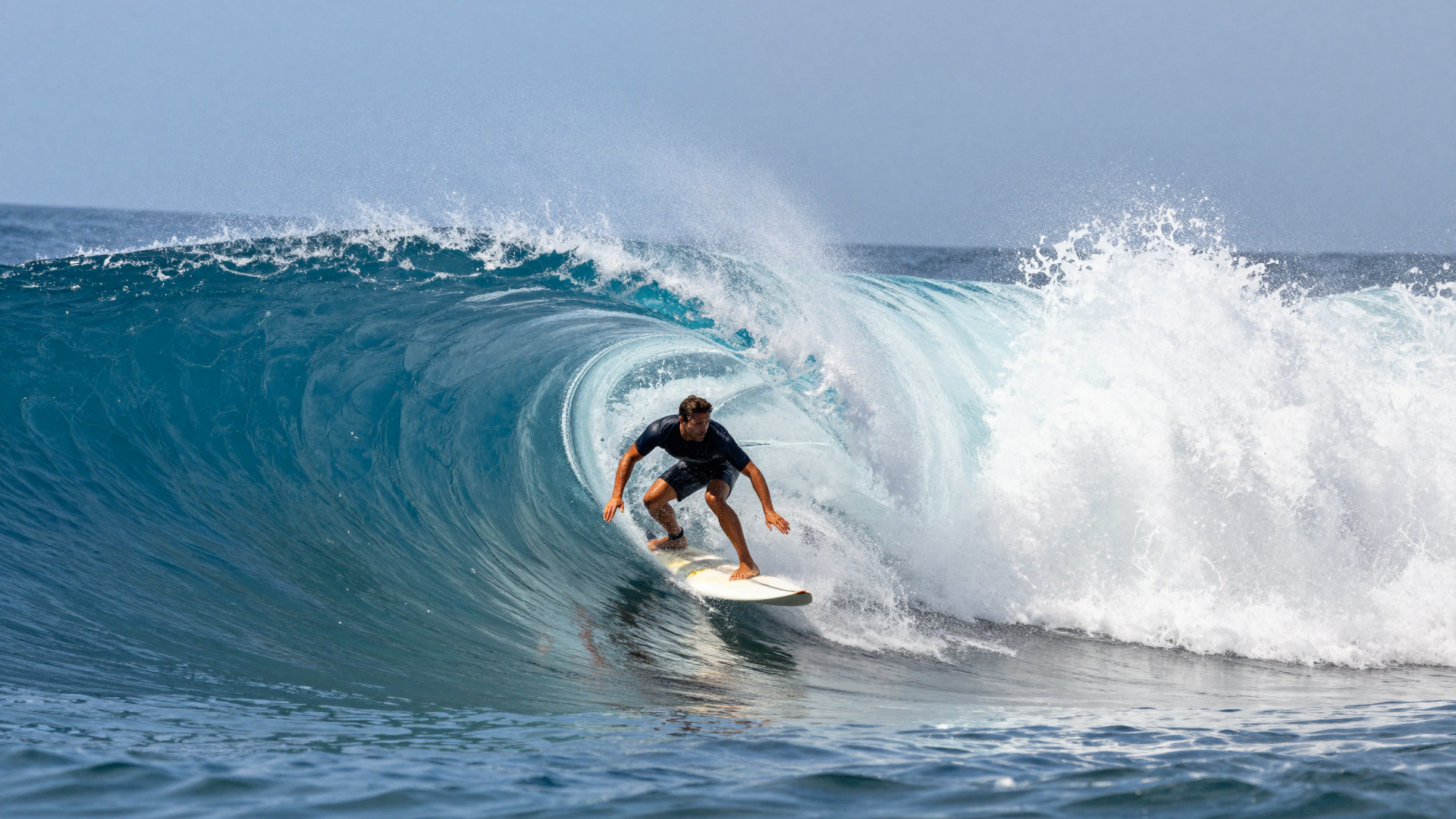 Surfer Riding Inside a Powerful Ocean Wave Tunnel